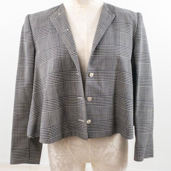 Vintage 80s 4 Wool Houndstooth Print Swing Blazer - Picture 6 of 11